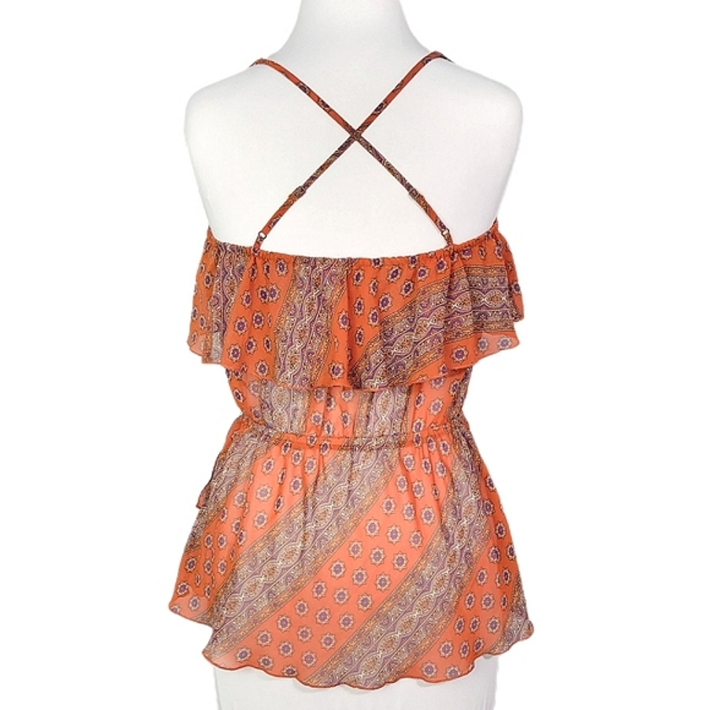 Guess Ruffle Semi-Sheer Top Size Small - Picture 2 of 7